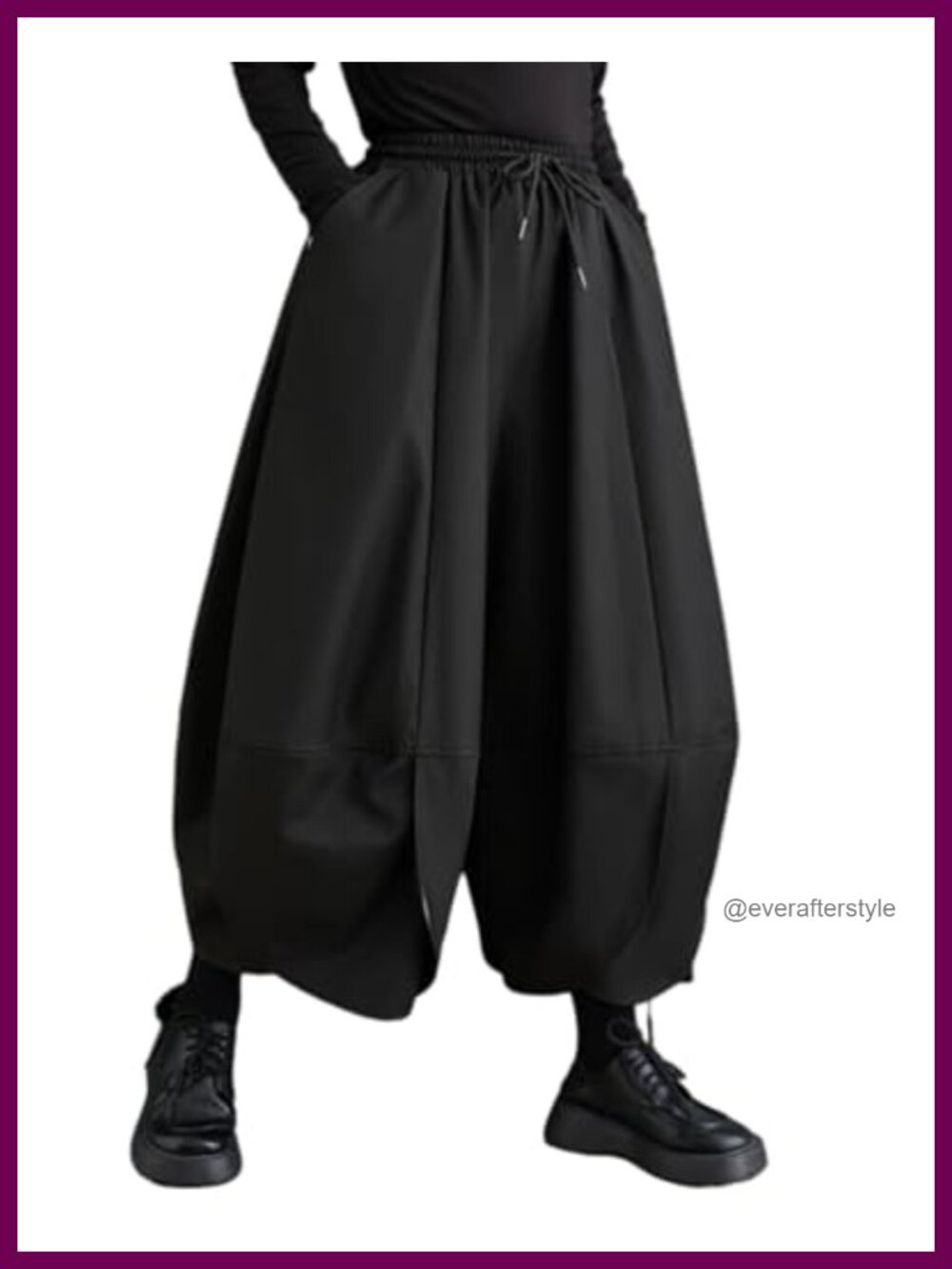 Women's Puffy Harem Wide Leg Pants Elastic Waist Drop Crotch Hakama